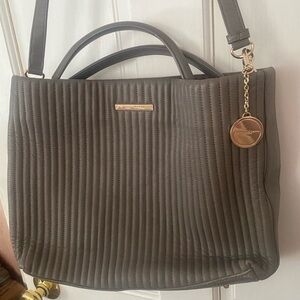 Gray Rare Designer Donna Karan Leather Women's Tote Bag Gold Accents Minimalist